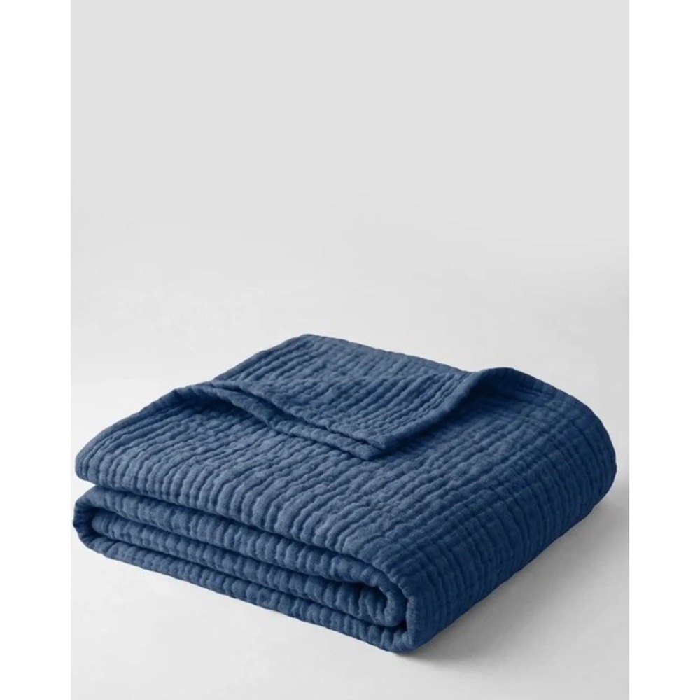The Fleece Company Dark Blue 100% Muslin Cotton Blanket 150x200cm OEKO-TEX Soft